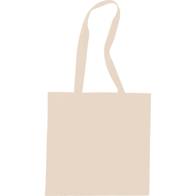 A plain beige tote bag with two straps and no visible logo or branding.