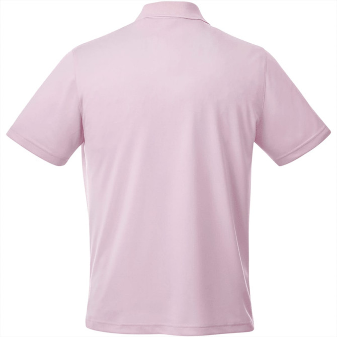 A light pink men's polo shirt featuring a collar and short sleeves, with a logo on the front.