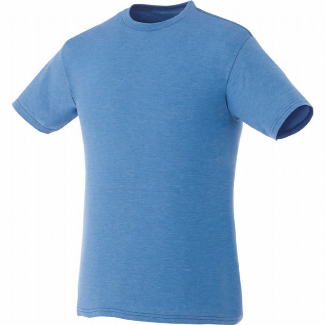 A short sleeve men's t-shirt in a vibrant blue colour, featuring a simple design and a logo.