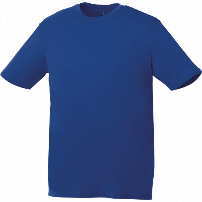 A blue short sleeve tech tee for men, featuring a simple design and a logo. Suitable for casual wear.