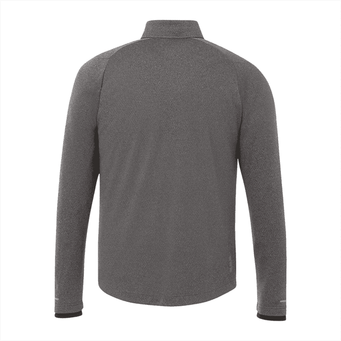 A grey men's jacket featuring long sleeves and a collar, with a logo on the design.
