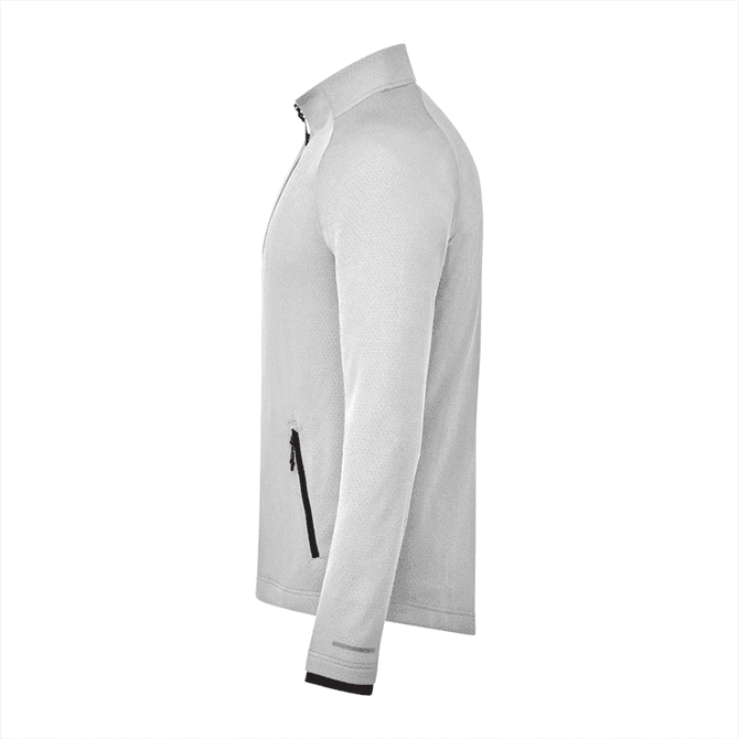 A light grey men's jacket with a zippered front and black detailing. Features a logo on the left side.