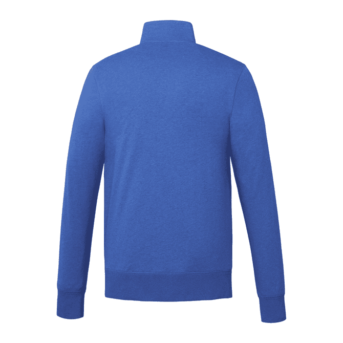 A blue fleece full zip jacket for men, featuring a high collar and long sleeves, with a discreet logo present.