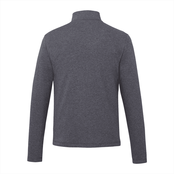 A grey quarter zip jacket for men, featuring long sleeves and a collar. Includes a logo on the fabric.