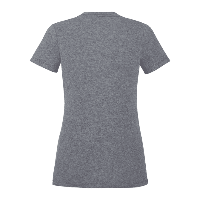 A grey women's short sleeve tee with a fitted design and a subtle logo on the back.