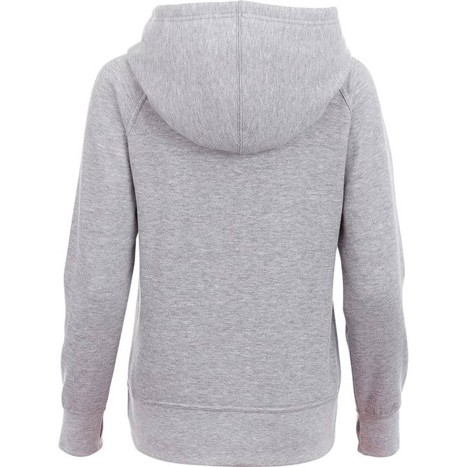 A grey women's fleece hoodie with a hood, featuring a simple design and no visible logos.