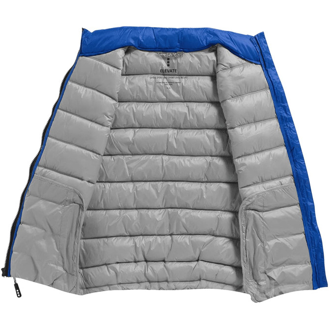 A women's Mercer Insulated Vest in blue with a grey interior, featuring a zip closure and padded design.