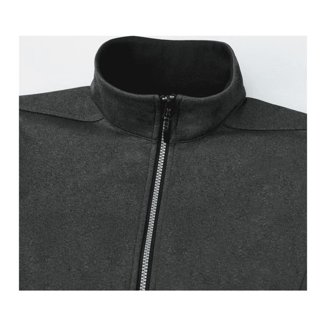 A black women's eco waterproof softshell vest featuring a high collar and a front zip, with a logo.