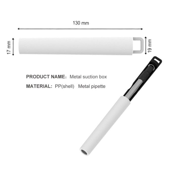 A metal suction box in white and black, featuring a metal pipette and a loop for easy handling.