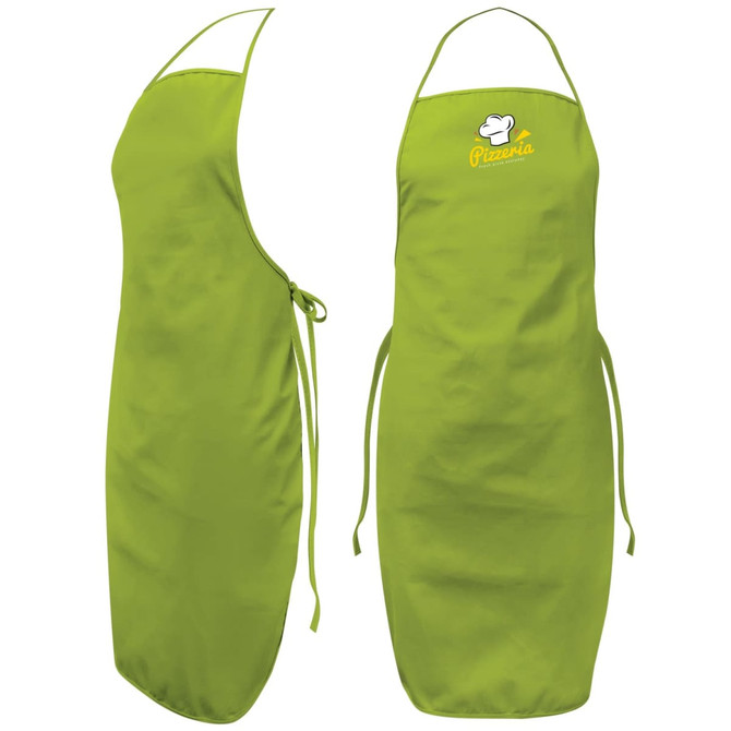 A green Ritz Bib Apron with a logo, featuring a simple design and adjustable ties.