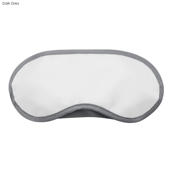 A light grey eye mask with dark grey trim, featuring a simple, smooth design and a logo.