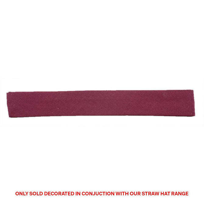 A maroon cotton hatband featuring a simple design and a branding logo.