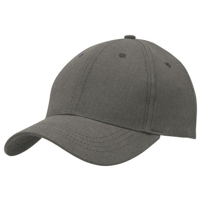 A green hemp cap with a curved brim and stitched detailing, featuring an unembellished design.