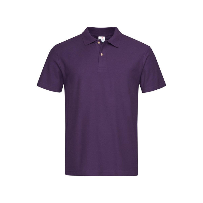A purple heavyweight polo shirt with a classic collar and a logo on the chest.