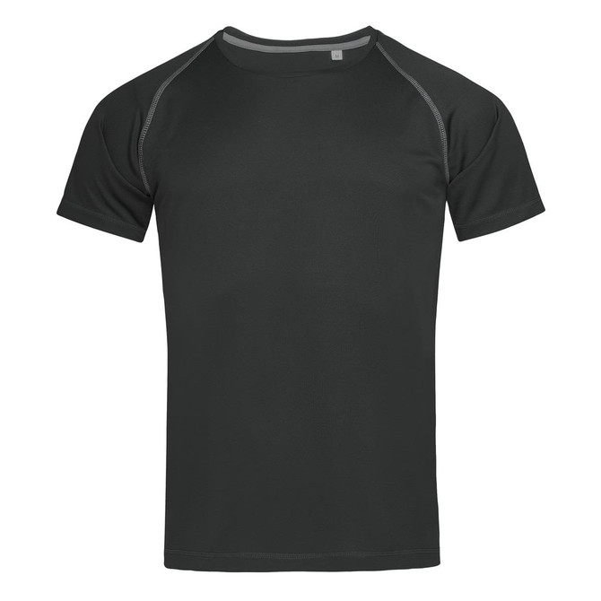 A dark green men's active team raglan T-shirt with short sleeves and a crew neckline. Features a logo on the chest.