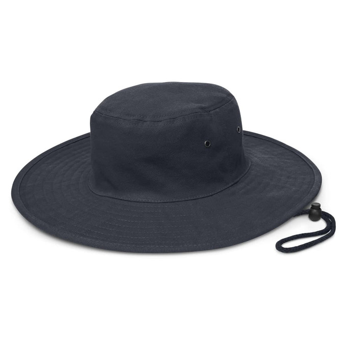 A Cabana Wide Brim Hat featuring a solid color design, a broad brim, and an adjustable chin strap for a secure fit.