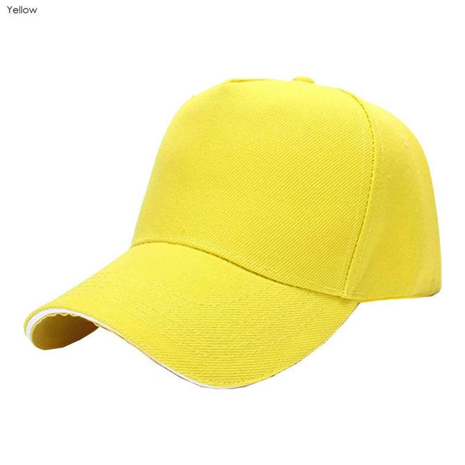 A yellow heavy cotton sandwich cap with a curved brim and a logo on the front.