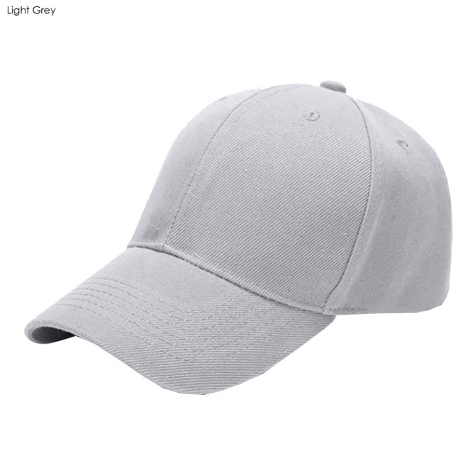 A light grey six-panel heavy cotton cap featuring a curved brim and a logo on the front.