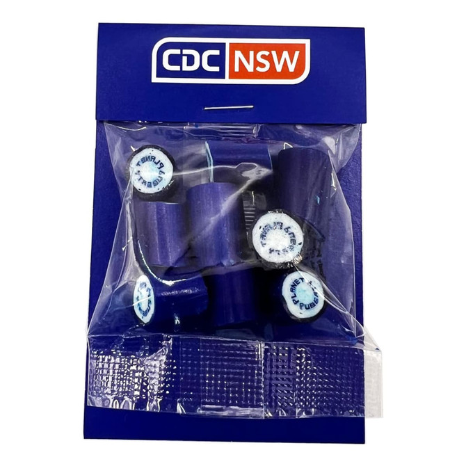 A pack of blue rock candy pieces in a clear bag, featuring a logo on the packaging.