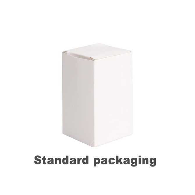 A white rectangular box with a sealed top, featuring a logo on the front.