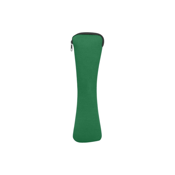 A green zippered pouch designed for travel utensils, with a sleek, elongated shape. It has a simple, unbranded exterior.