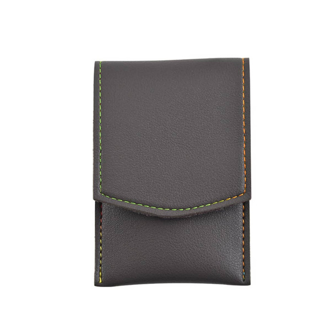 A portable manicure set in a grey synthetic leather case with contrast stitching. The case features a flap closure and a logo.