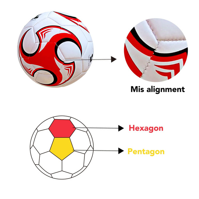 A training soccer ball in white, red, and black with a logo, featuring hexagonal and pentagonal panels.