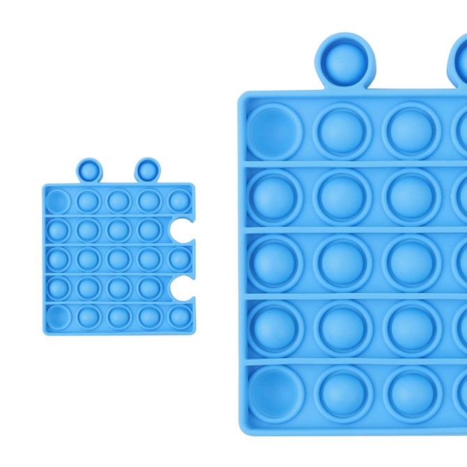 A blue Puzzle Shape Pop It Fidget Toy featuring multiple poppable bubbles in different shapes and sizes.