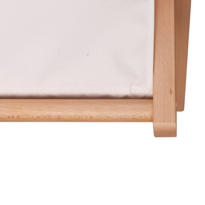 A beech frame beach chair with a white fabric seat. It features clean lines and natural wood grain.