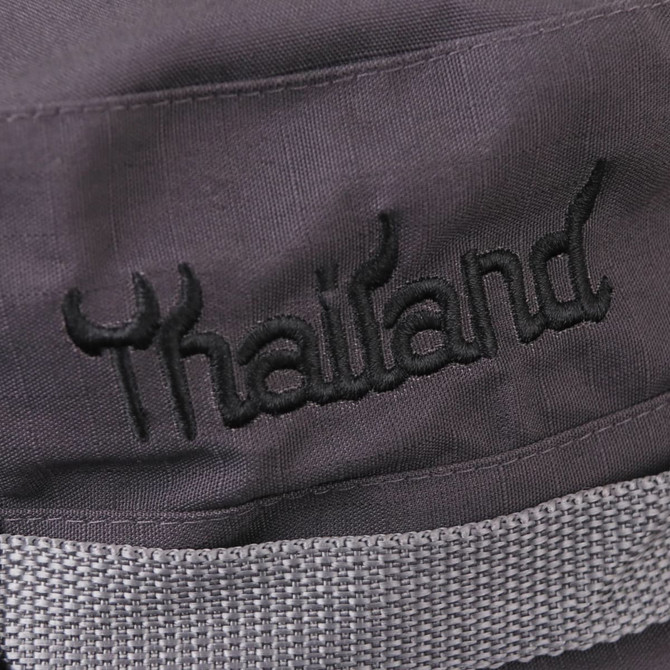 A black hat featuring a grey band and an embroidered "Thailand" detail.