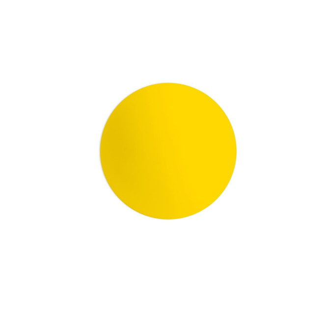 A bright yellow lacrosse ball with a smooth surface and a circular shape. It features a logo on its surface.