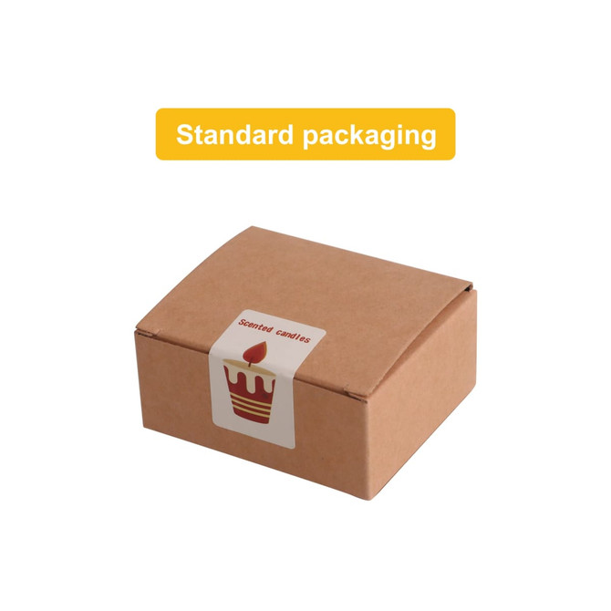 A brown box with a candle logo, containing heart-shaped candles in standard packaging.