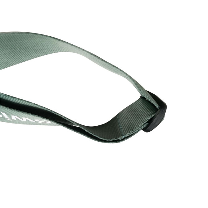 A green poly ribbed luggage belt featuring a buckle and branded logo. Ideal for securing luggage.