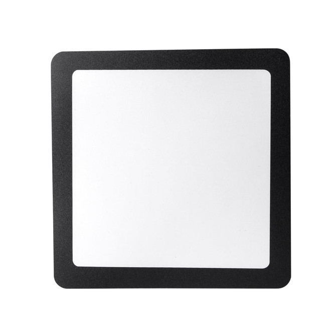 A square mouse mat featuring a white centre and a black border, with a logo in one corner.