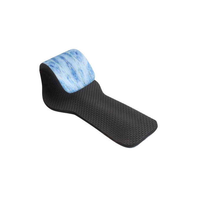 A drink bottle holder in black with a custom blue marble design on the top, featuring a textured grip.