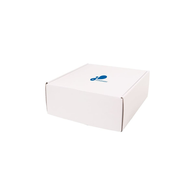 A white small shipper box with a logo on the lid, featuring a simple, rectangular design.
