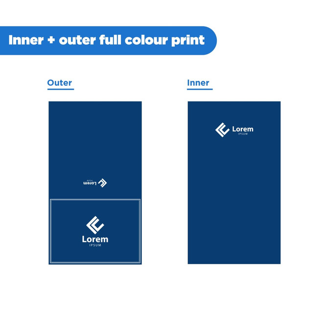 A custom gift box featuring navy blue outer and inner prints, with a logo on the outer side.