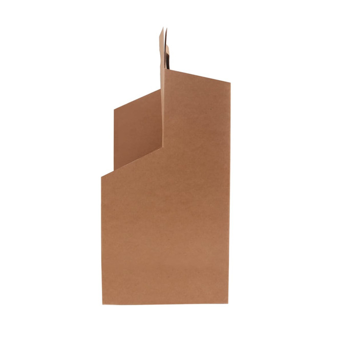 A brown portable wine box designed to hold six bottles, featuring a simple and functional design.