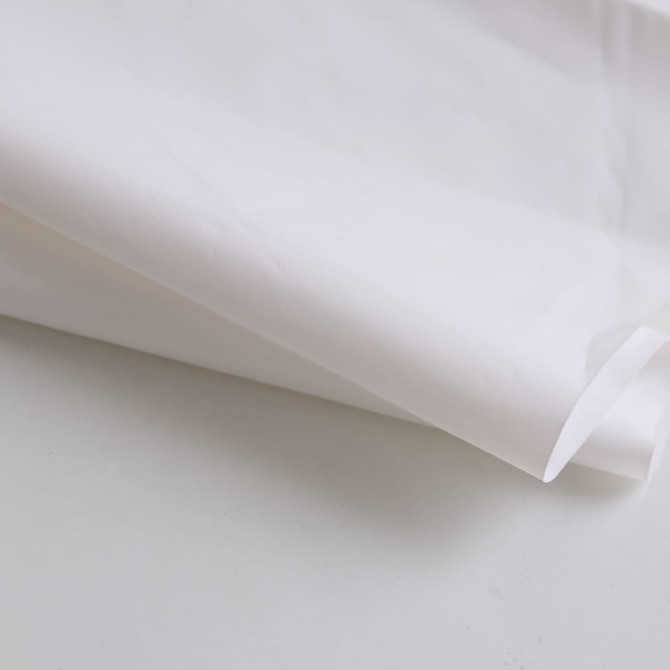 A biodegradable mailer bag in white, featuring a smooth texture and rounded edges. It includes branding details.