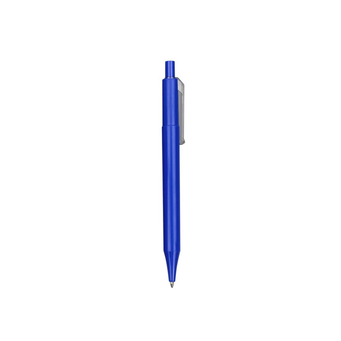 A blue plastic pen with a colour barrel and a clip for easy attachment. Features a logo on the barrel.