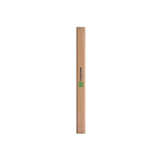 A grey-lead pencil with a natural wood finish and a small logo on the side.