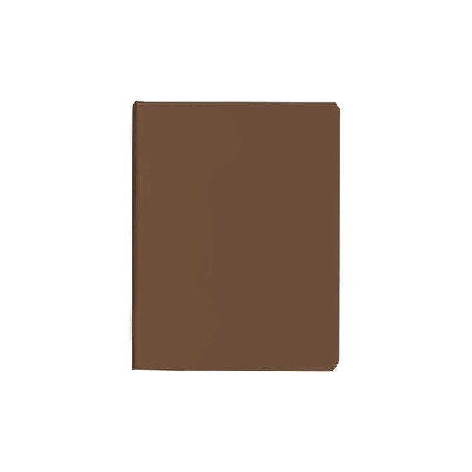 A brown PU sticky notes memo holder with a sleek design and rounded corners. It features a logo on the front.