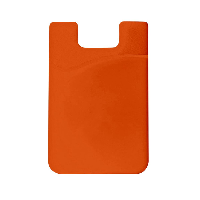 An orange Smart Wallet with a smooth surface and a cut-out for easy access. It features a branding logo.