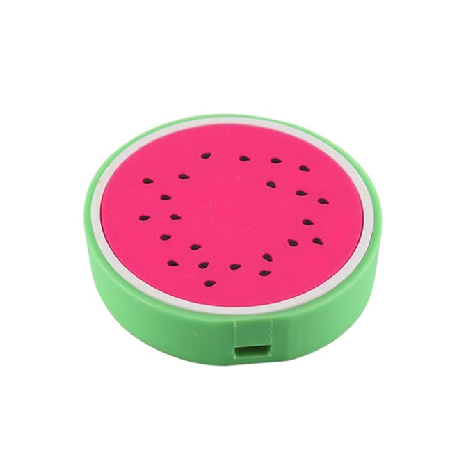 A custom-shaped PVC wireless charger designed like a watermelon, featuring a pink top and green base.