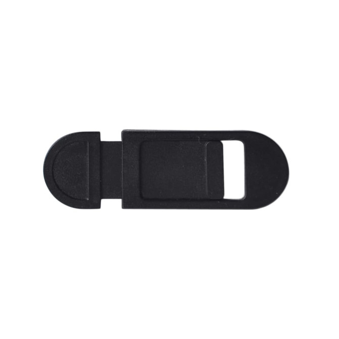 A black tablet webcam cover with a sliding mechanism for privacy protection. It has a simple, streamlined design.