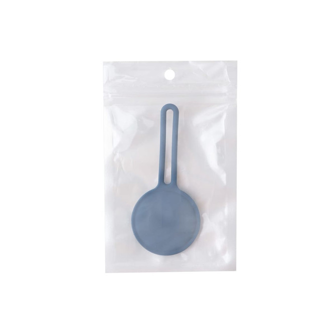 A blue Air Tag protective case in a clear plastic packaging. The case features a loop for attachment.