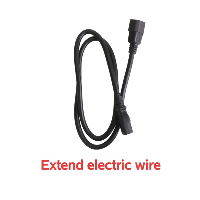 A black extendable electric wire with a male and female connector at each end.
