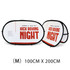 Oval-shaped pop-up banners in white and red, measuring 100 cm x 200 cm, featuring a logo and promotional text.