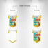 Two podium flags displayed, featuring vibrant illustrations, gold tassels, with options for single or double-sided printing.
