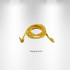 A yellow hanging cord coiled neatly, featuring twisted strands and two knotted ends.